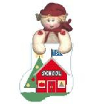 CM321 Schoolhouse w/Girl Kathy Schenkel Designs 3.75 x 4 Mini Sock 18 Mesh