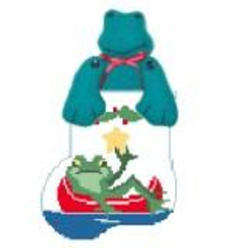 CM312 Frog in Canoe w/Frog Kathy Schenkel Designs 3.75 x 4 18 Mesh Mini Sock