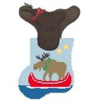 CM304 Moose, Canoe w/Moose Kathy Schenkel Designs 3.75 x 4 18 Mesh Mini Sock