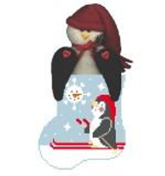 CM265 Skiing Penguin w/Penguin Kathy Schenkel Designs 3.75 x 4 18 Mesh