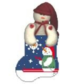 CM244 Skier Snowkid w/Snowman  Kathy Schenkel Designs 3.75 x 4 18 Mesh