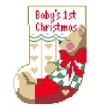 CM107 Baby's 1st Christmas Mini-Sock Kathy Schenkel Designs 3.5 x 4.75 18 Mesh