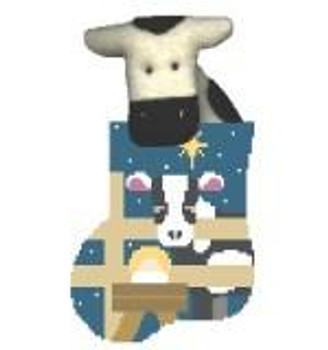 CM338 Cow at Manger w/Cow Kathy Schenkel Designs 3.75 x 4 Mini Sock 18 Mesh