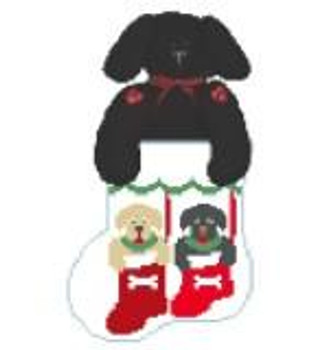 CM359 Two Dogs in Socks w/Black DogKathy Schenkel Designs  3.75 x 4 Mini Sock 18 Mesh