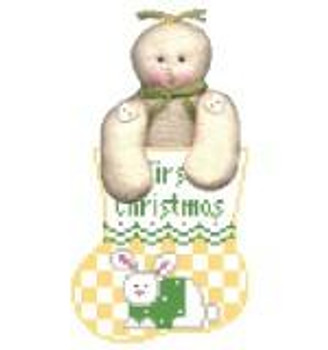 CM370 First Christmas Yellow Bunny Kathy Schenkel Designs  3.75 x 4 Mini Sock 18 Mesh