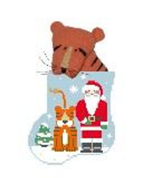 CM516 Tiger Santa w/Tiger Kathy Schenkel Designs 3.75 x 4 Mini Sock 18 Mesh