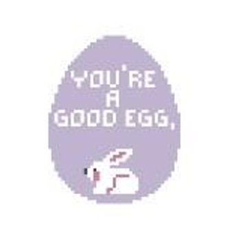 EO212 Bunny In Good Egg Periwinkle 2.25 x 2.75 18 Mesh Kathy Schenkel Designs