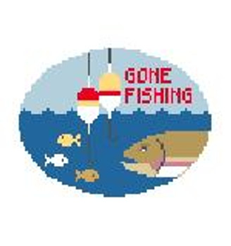 MO181 Gone Fishing Oval Kathy Schenkel Designs 4.5 x 3.25