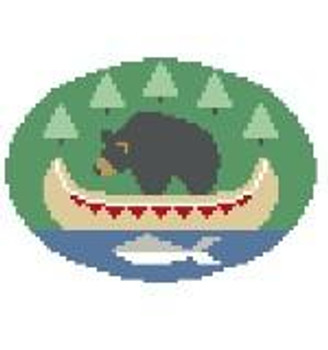 MO115 Bear w/Indian Canoe Oval Kathy Schenkel Designs 4.5 x 3.25