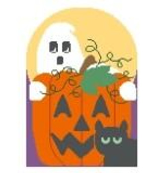 HX112 Pumpkin Patch Cat Ghost 6 x 8.5 18 Mesh Kathy Schenkel Designs