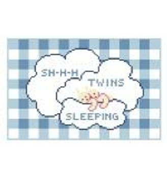 PT162 Twins Sleeping/Blue Gingham Kathy Schenkel Designs 6 x 4