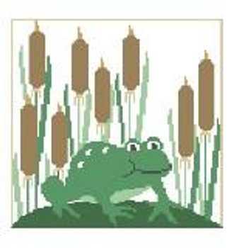 PW132 Frog in Cattails Pillow Kathy Schenkel Designs 13ct 8 x 8