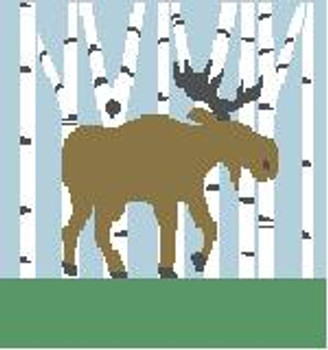 PW403 Moose in Birch Trees Kathy Schenkel Designs 13ct 10 x 10