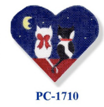 PC-1710 Two Kittens - Heart Shape 18 Mesh 4" Pin Cushion CBK Bettieray Designs