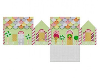 0226-18 Pistachio & Neccos, 3D gingerbread house 3 1/4" 2" x 3" 18 Mesh Susan Roberts Needlepoint  