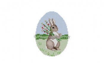 0445 Bunny with Flowers 3" x 4"  18 Mesh Susan Roberts Needlepoint 
