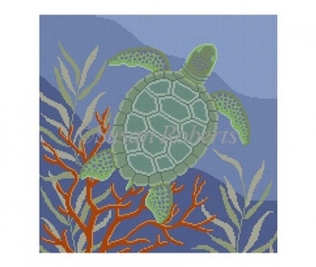 1053 Seaweed Coral Turtle 14" x 14" 13 Mesh Susan Roberts Needlepoint 