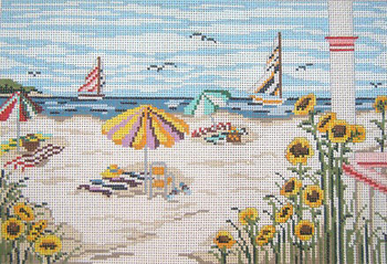 #2139NB-Sunflower Beach w/out border 13 Mesh - 12-1/4" x 8-1/4"  Needle Crossings