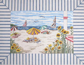 #2139 A Day at the Beach(Striped Bord)  13 Mesh  -  16-1/2" x 12-1/4" Needle Crossings