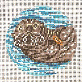 #392 Sea Otter Ornament 3"round 18 Mesh Needle Crossings