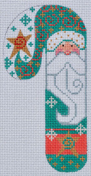 CH-103 Gold and Teal Santa Candy Cane 2 ¾ x 5 ¼ 18 Mesh Danji Designs CH Designs