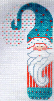 CH-102 Teal Swirls Santa Candy Cane 2 ¾ x 5 ¼ 18 Mesh Danji Designs CH Designs