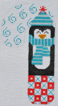 CH-158 Blue Scarf Penguin Candy Cane 2 ¾ x 5 ¼ 18 Mesh CH Designs