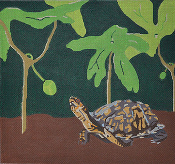 JKNA-­008 Eastern Box Turtle with May Apples 10.5" x 9.75"  18 Mesh  Judy Keenan NeedleArts  (Canvas And Thread)