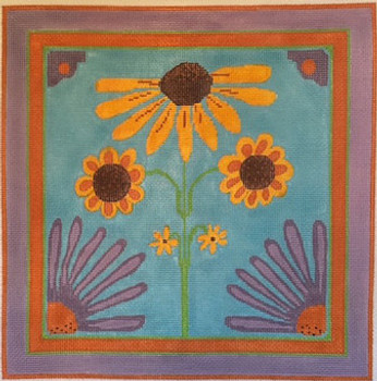 JKNA-­016 Black-­‐Eyed Susan with Cone Flowers  9.5" x 9.5" 18  Mesh Judy Keenan NeedleArts  (Canvas And Thread)
