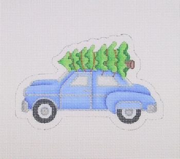 BB 1474 Blue Car With Christmas Tree On Roof 3.5" x 5.25" 18 Burnett And Bradley