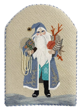 8355 Globe Trotting Leigh Designs 5" x 8" 18 Mesh On Sandstone Leigh Designs SEASHORE SANTA Canvas Only Inquire If Stitch Guide Is Available