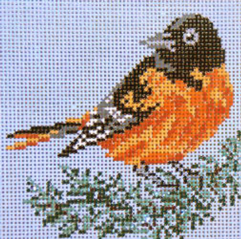 #1861  Baltimore Oriole Orn. 18 Mesh - 3-1/2" Square  Needle Crossings 