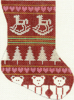 Stocking Red Rocking Horse Minisock	4 x 5.5	18 Mesh 278 Silver Needle Designs