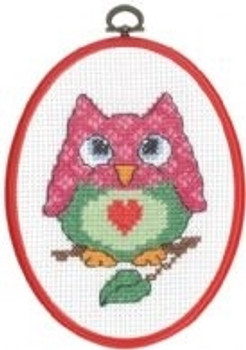 925843 Permin Owl - My First Kit 5.2" x 7.2"; White Aida; 8ct  Flexi frame included 