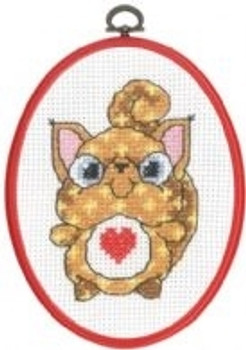 925844 Permin Squirrel - My First Kit 5.2" x 7.2"; White Aida; 8ct  Flexi frame included 