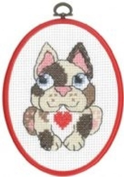 925845 Permin Dog - My First Kit 5.2" x 7.2"; White Aida; 8ct  Flexi frame included 