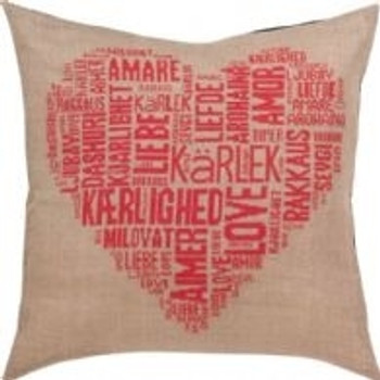 836136 Permin Kit Love Pillow - Pink Fabric for back not included.; 24" x 24"; Natural Linen; 18ct 