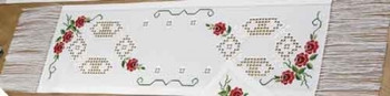 759663 Permin Kit Table Runner Red Roses 11" x 46"; Hardanger; 22ct