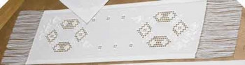 759664 Permin Kit Table Runner White Roses; 11" x 46"; Hardanger; 22ct