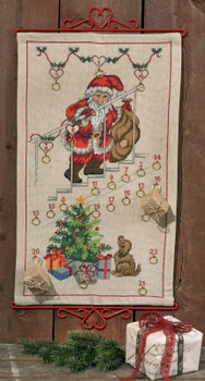 346228 Permin Kit Santa Claus Advent Calendar Hanger not included.; 14" x 23.2"; White Aida 14ct 