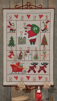 346229 Permin Kit Modern Santa Advent Calendar Hanger not included.; 16" x 22"; White Linen/Aida 14ct 111.99