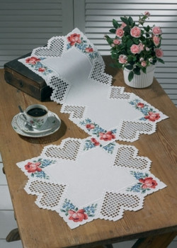 103870 Permin Kit Heart Hardanger  Table Topper (bottom) 16" x 16"; Hardanger; 22ct