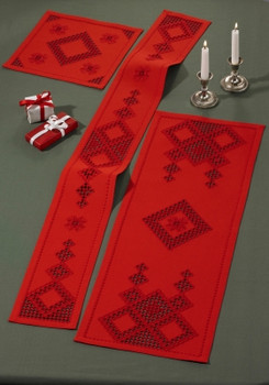 653655 Permin Kit  Red Table Runner - Narrow (Middle) 6" x 50"; Hardanger - Red; 22ct