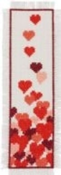 056169 Permin Hearts Bookmark 2.8" x 8.8" Ecru Aida 14ct