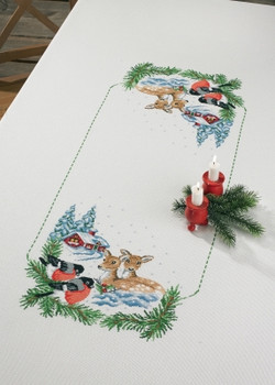 586291 Permin Kit Deer in Snow Table Cloth 56" x 92"; Aida; 11ct 