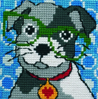 9124 Permin Kit Dog with Glasses Size: 10." x 10." Fabric: Printed Canvas Count: 4ct