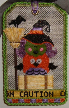 Tag Halloween Caution 5.5” x 3.5” 18 Mesh Sew Much Fun