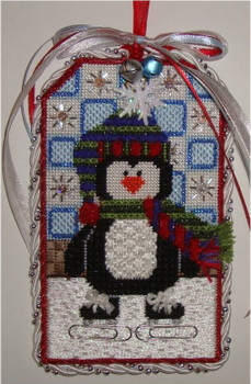 Holiday Tag Skating Penguin Boy 6” x 4” 18 Mesh Sew Much Fun