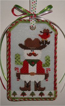 Holiday Tag Snowman Cowboy 6” x 4” Mesh Sew Much Fun