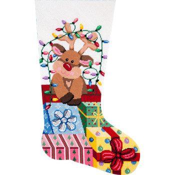 APHOME CREATIONS6206 Gift Wrapped Reindeer Stocking Alice Peterson HOME CREATIONS !